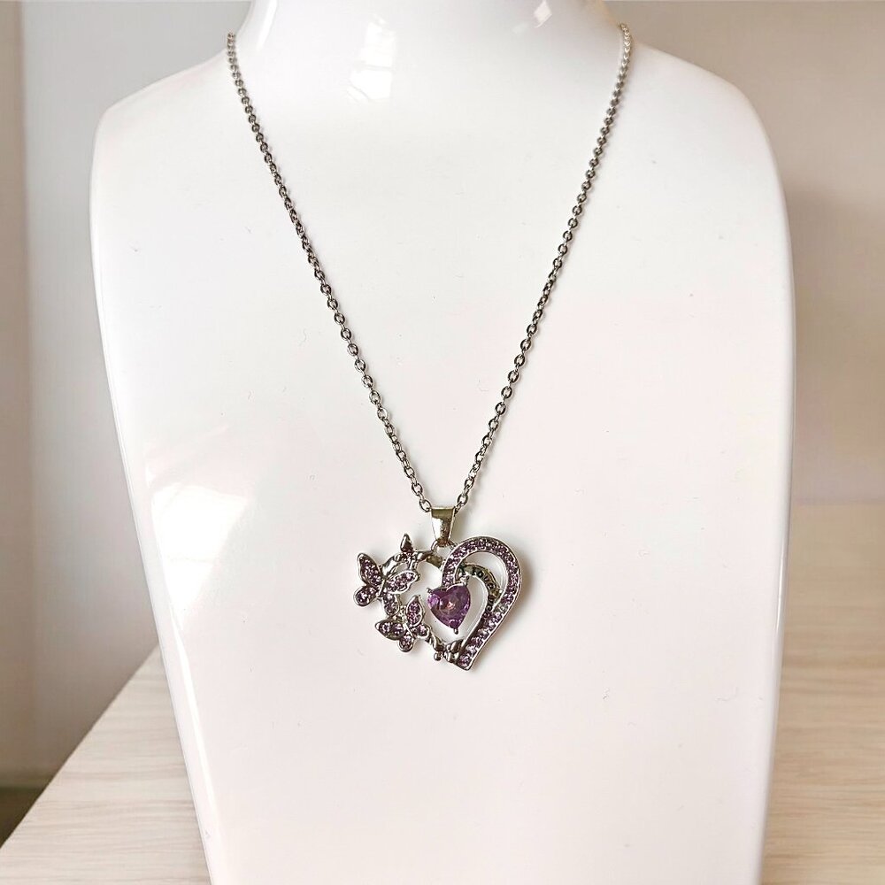 Heart Butterfly Pendant Necklace